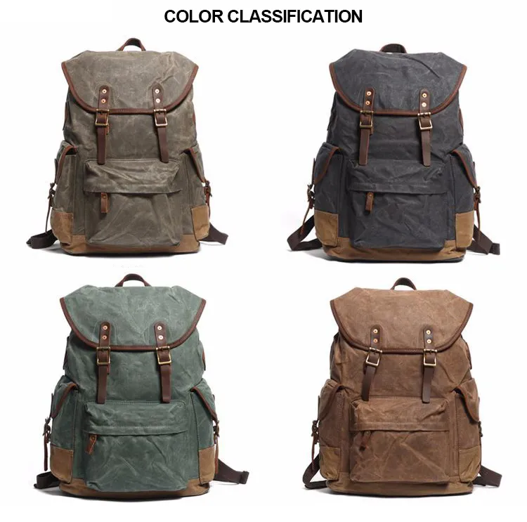 Canvas Leather American Style Teenager School Backpack RS-2001021