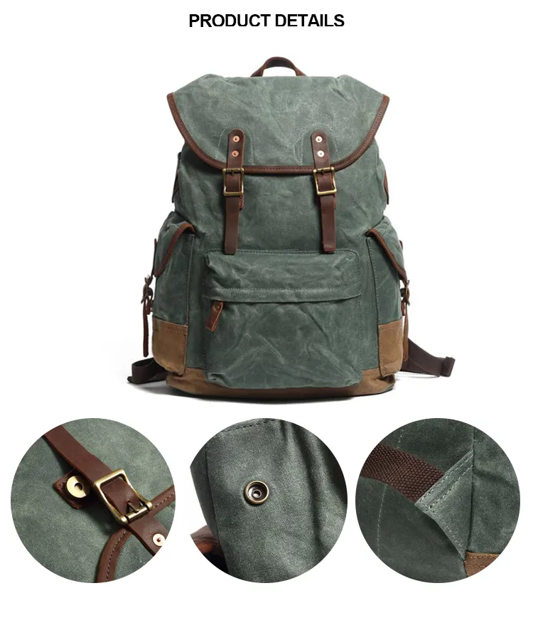 Canvas Leather American Style Teenager School Backpack RS-2001021