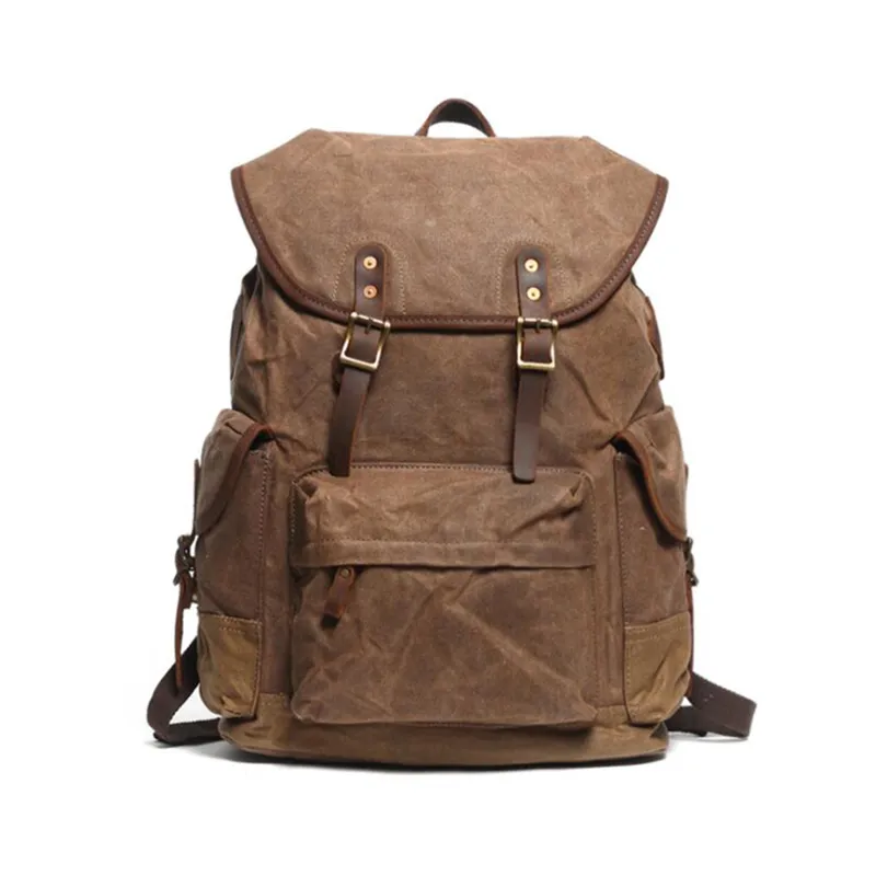 Canvas Leather American Style Teenager School Backpack RS-2001021