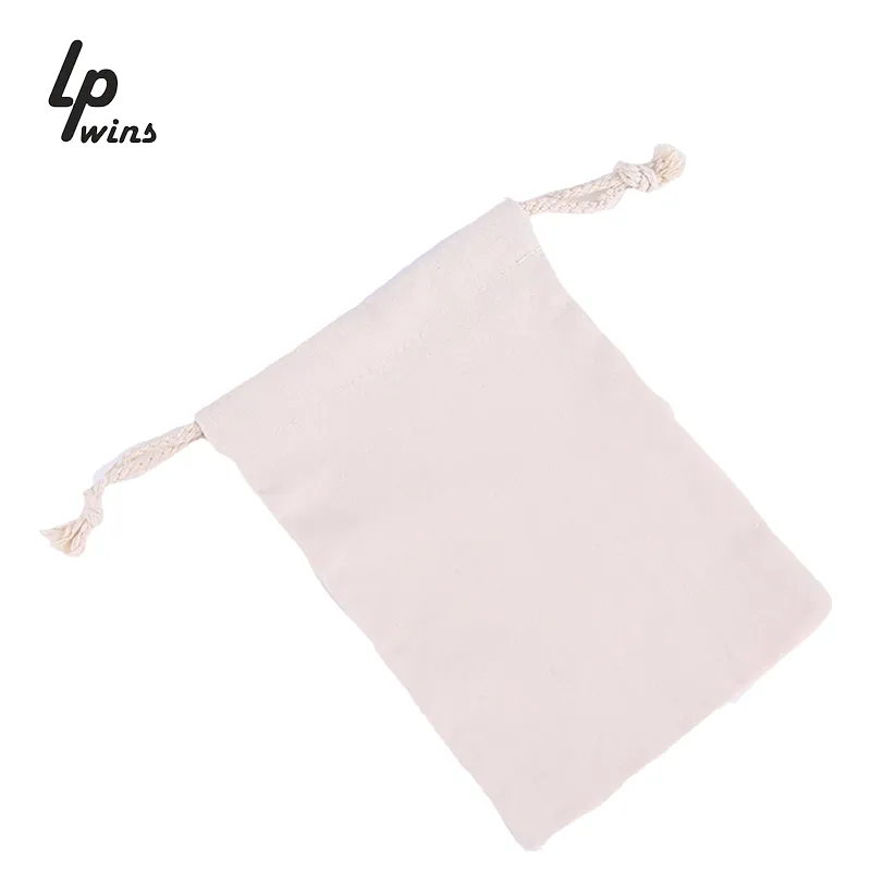 Custom Logo Small Canvas Gift Drawstring Bag Calico Cotton Drawstring Bag