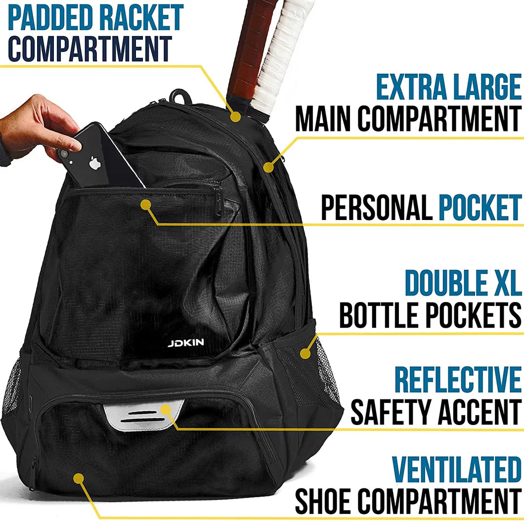 Custom Tennis Racket Bag Holds 2 Rackets in Padded Compartment with Ventilated Shoe Compartment