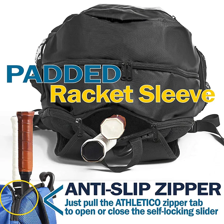 Custom Tennis Racket Bag Holds 2 Rackets in Padded Compartment with Ventilated Shoe Compartment