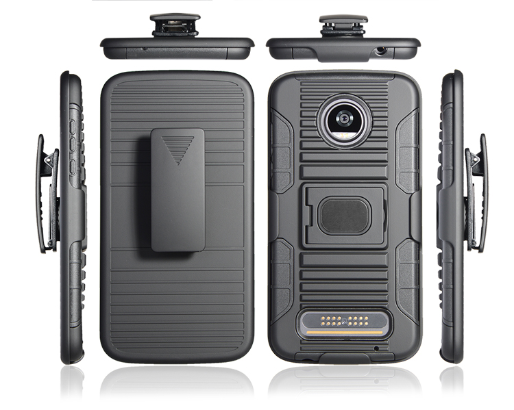 High Quality Belt Clip Holster Stand Armor Case for iPhone X, for Motorola Z2 Play Case with Kickstand 3in 1
