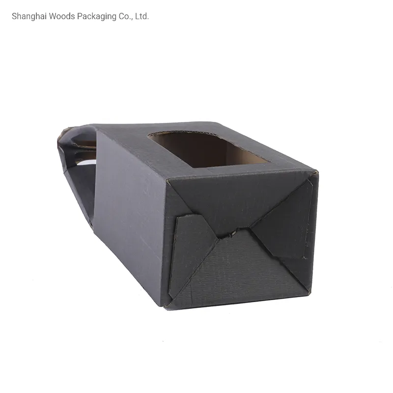 Hot Sale Recycled Cardboard Material One Bottle Carrier Packaging for Wine with Handle Shipping Box