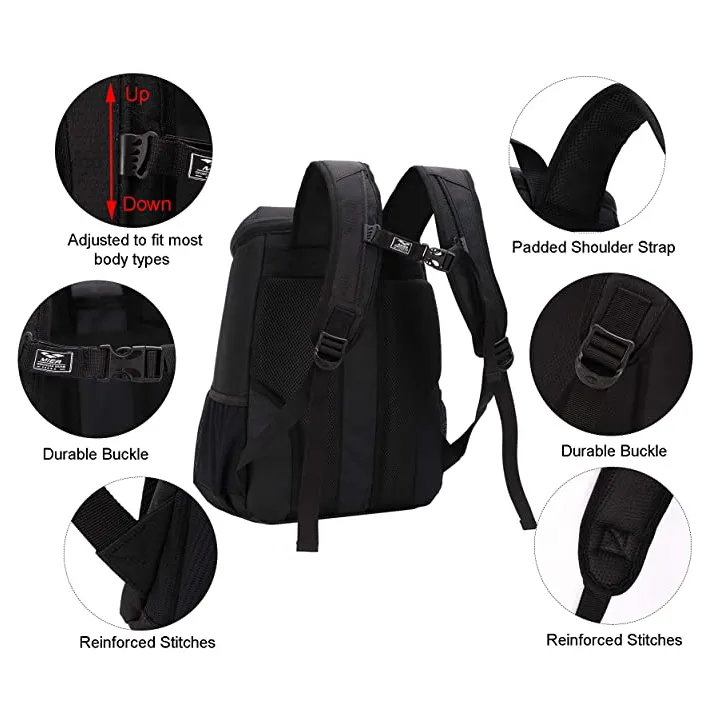 Leakproof Cooler Backpack Soft Lunch Bag Unisex 24 Cans Medium Black Picnic Bag