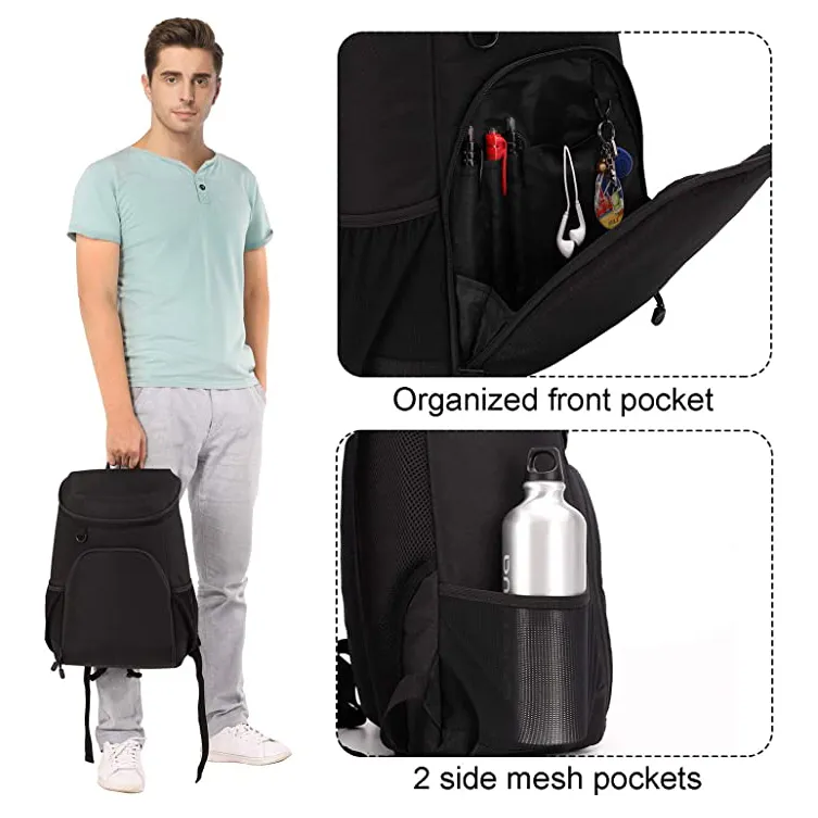 Leakproof Cooler Backpack Soft Lunch Bag Unisex 24 Cans Medium Black Picnic Bag