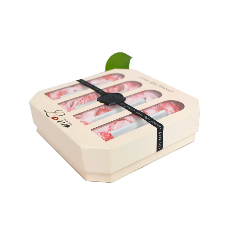 Luxury Cosmetics Lip Gloss Set Gift Box Custom Makeup Lipstick Paper Gift Boxes Packaging with Window/Logo/Bow