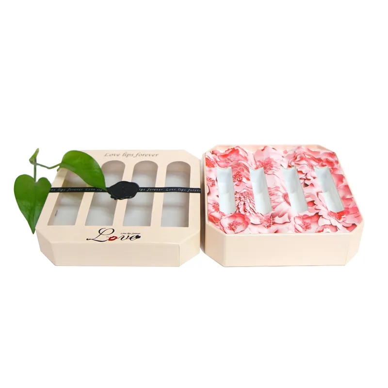 Luxury Cosmetics Lip Gloss Set Gift Box Custom Makeup Lipstick Paper Gift Boxes Packaging with Window/Logo/Bow