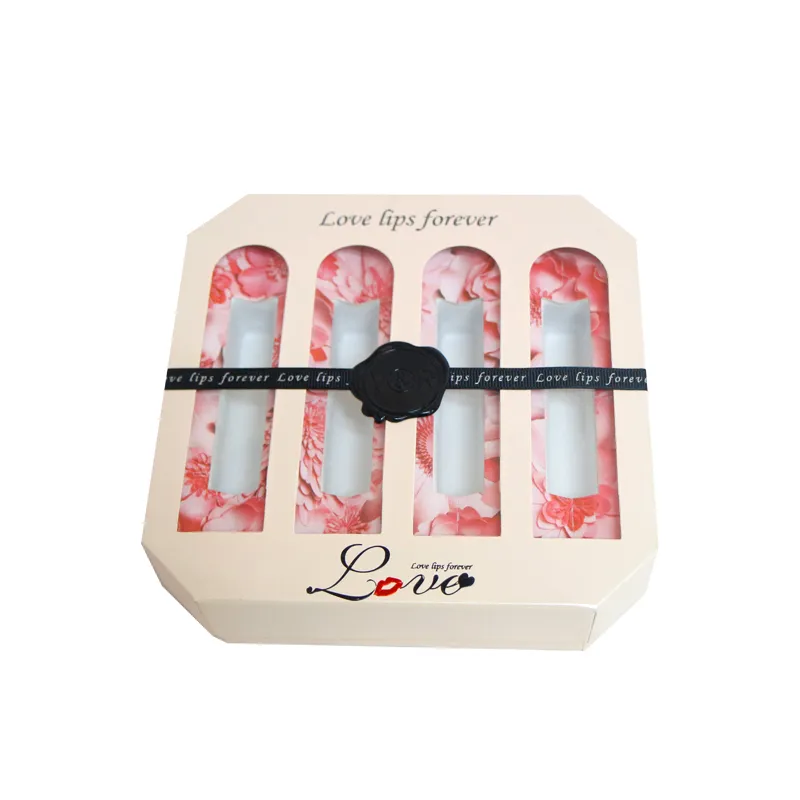 Luxury Cosmetics Lip Gloss Set Gift Box Custom Makeup Lipstick Paper Gift Boxes Packaging with Window/Logo/Bow