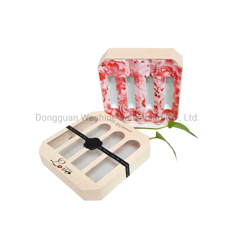 Luxury Cosmetics Lip Gloss Set Gift Box Custom Makeup Lipstick Paper Gift Boxes Packaging with Window/Logo/Bow