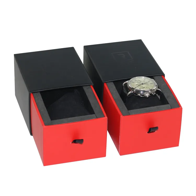 Luxury Drawer Storage Packaging Boxes, Custom Simple Paper Gift Black Watch Box