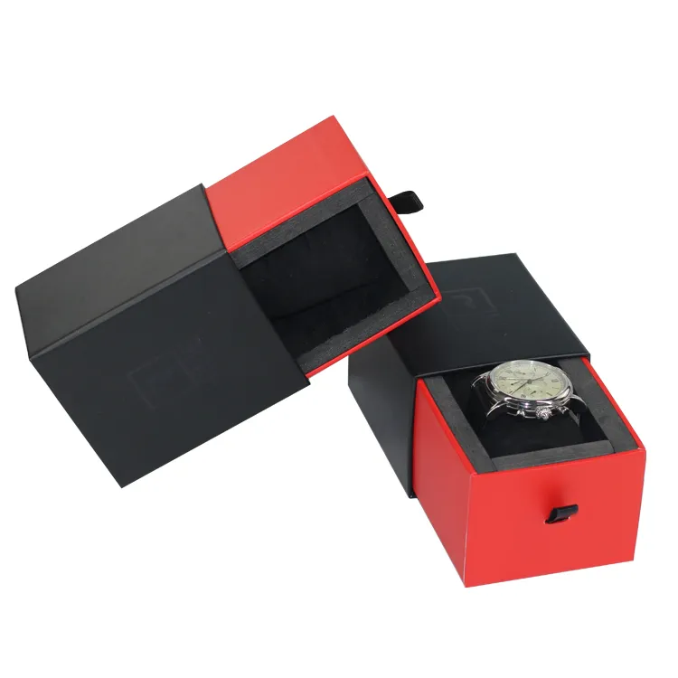 Luxury Drawer Storage Packaging Boxes, Custom Simple Paper Gift Black Watch Box