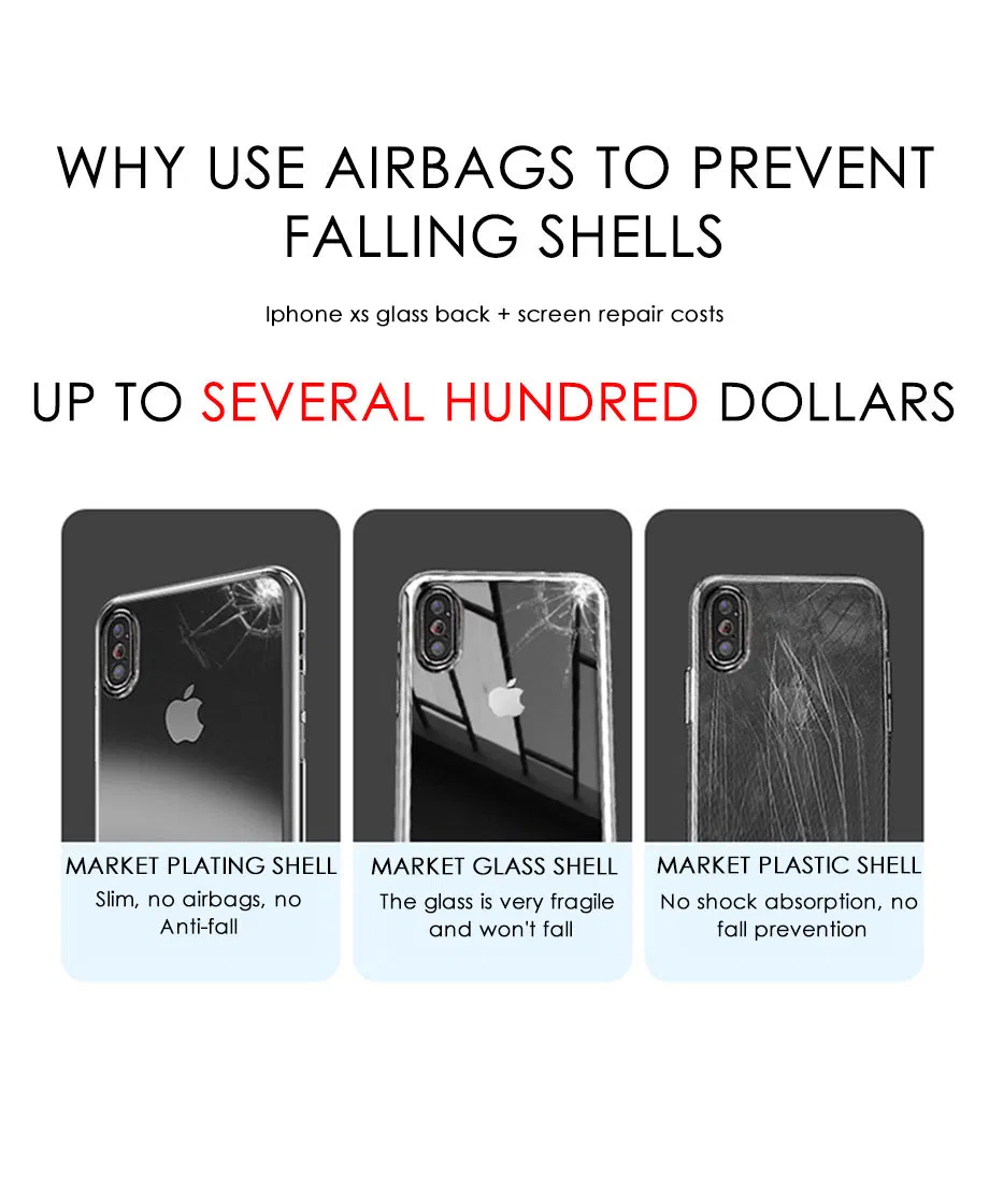 Luxury Shockproof Silicone Phone Case for iPhone 7 8 6 6s Plus 7 Plus 8 Plus Xs Max Xr 11 Case Transparent Protection Back Cover