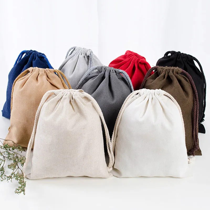 Muslin Calico Canvas String Bag Small Custom Organic Cotton Drawstring Bags