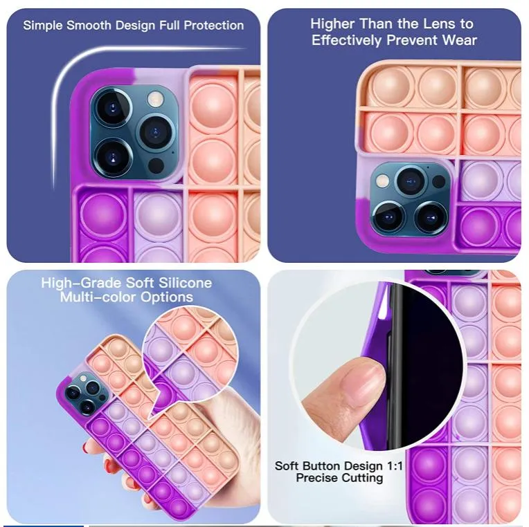 Push It Stress Relief Case for iPhone 12 11 Xr Xs Max 7 8 Plus Fidget Toys Press Bubble Silicone Phone Cover