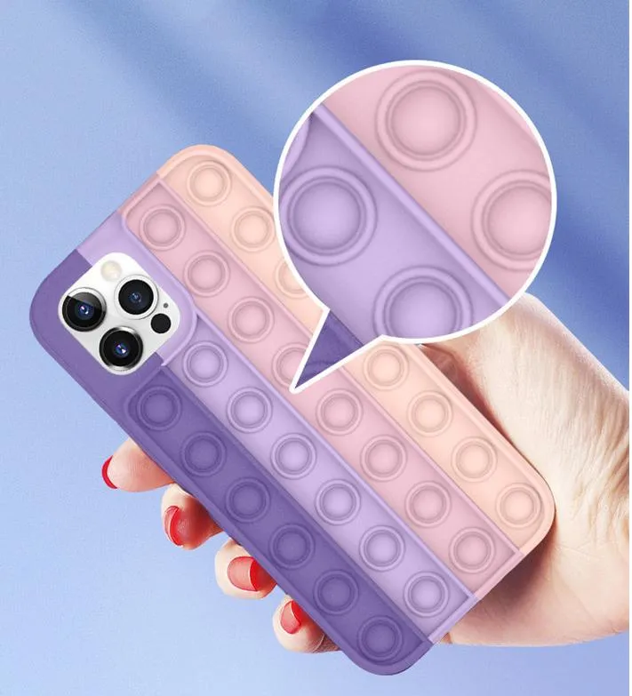 Push It Stress Relief Case for iPhone 12 11 Xr Xs Max 7 8 Plus Fidget Toys Press Bubble Silicone Phone Cover