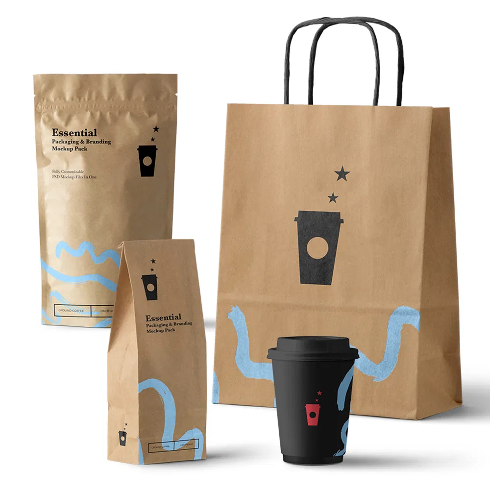 Recycle Grocery Gift Shopping Kraft Paper Bag with Flat Handles