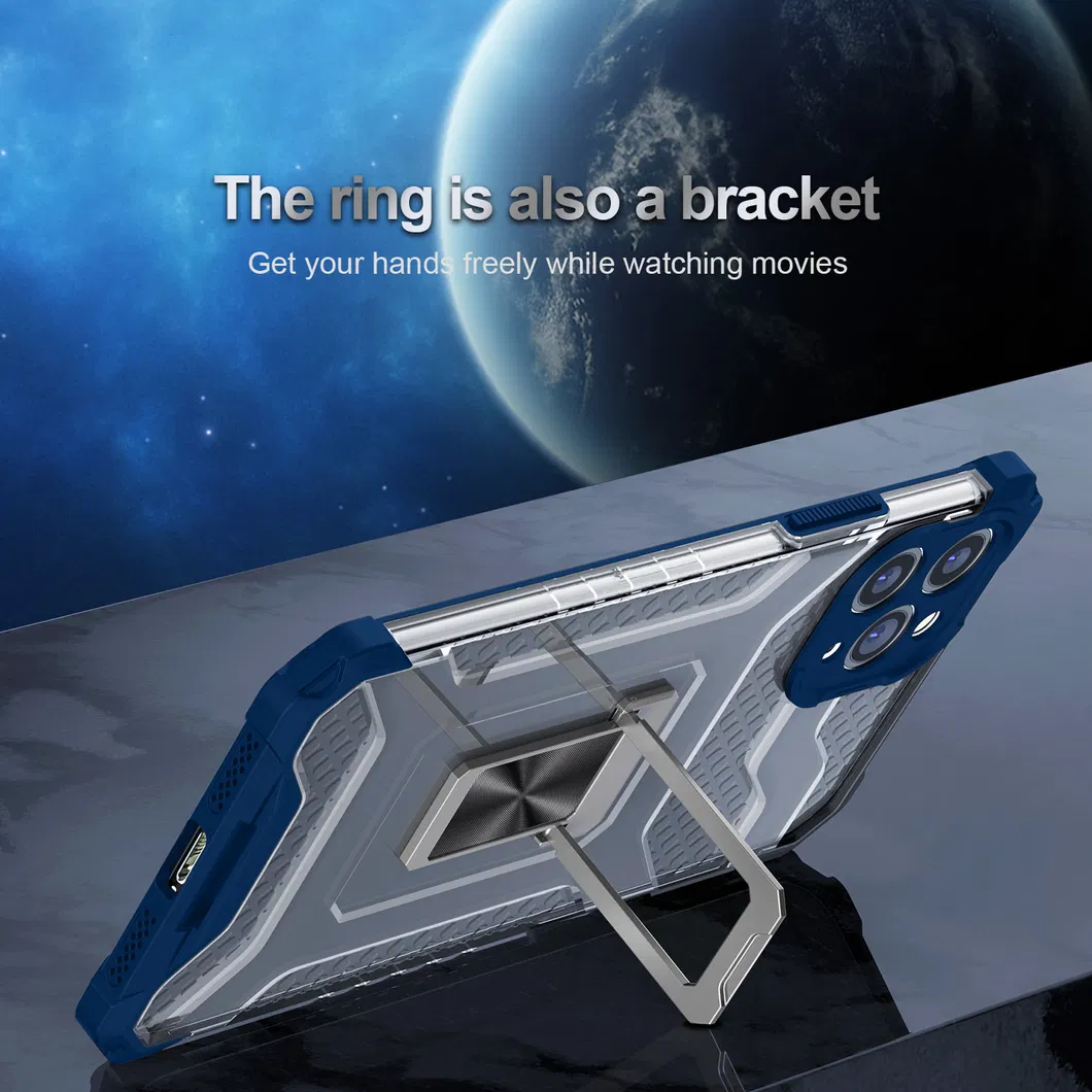 Rugged Shield PC TPU Kickstand Ring Holder Case for iPhone 13 PRO Max