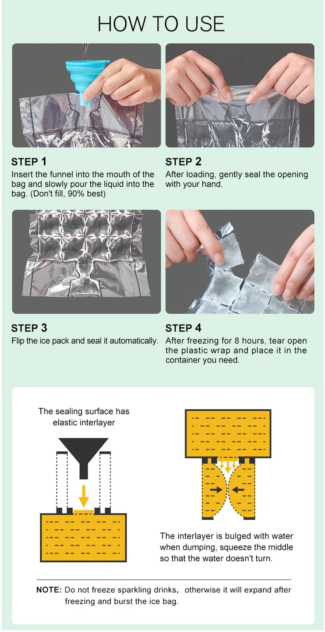 Transparent Poly Cold Seal Packaging Cubes Plastic Ice Cube Bags for Making Ice Cubes, Disposable PE Food Grade