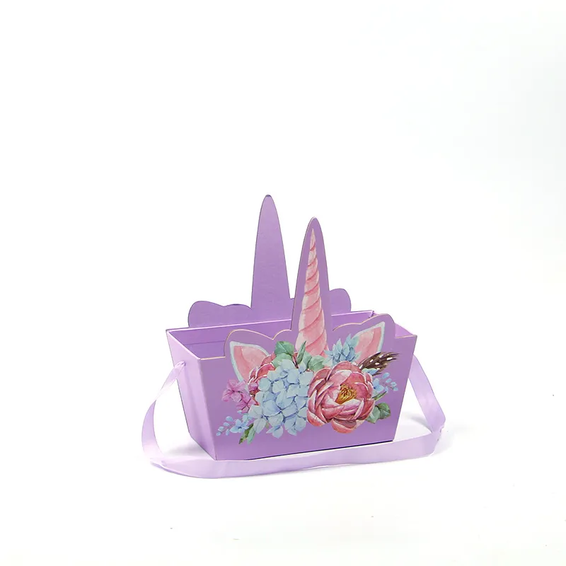 Unicorn Style Portable Present Storage Packaging Box with Ribbon Handles