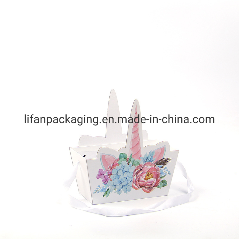Unicorn Style Portable Present Storage Packaging Box with Ribbon Handles
