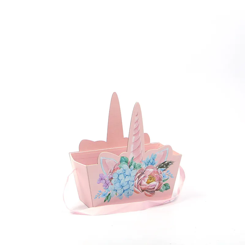 Unicorn Style Portable Present Storage Packaging Box with Ribbon Handles