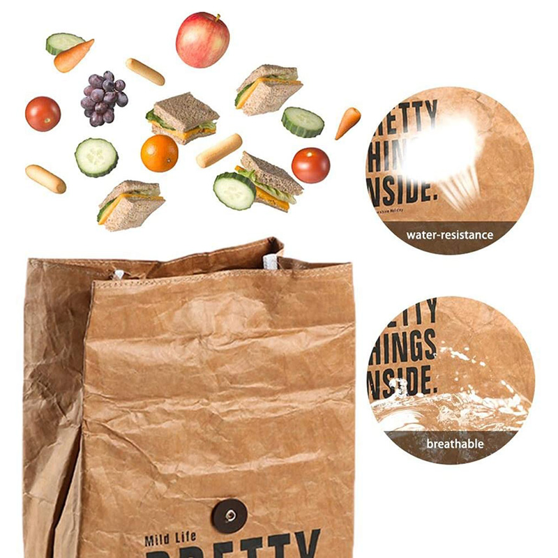 Wholesale Custom DuPont Design Tyvek Brown Kraft Paper Waterproof Insulated Lunch Cooler Bag