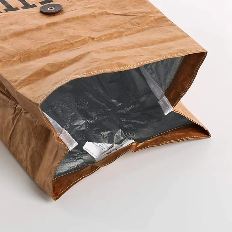Wholesale Custom DuPont Design Tyvek Brown Kraft Paper Waterproof Insulated Lunch Cooler Bag